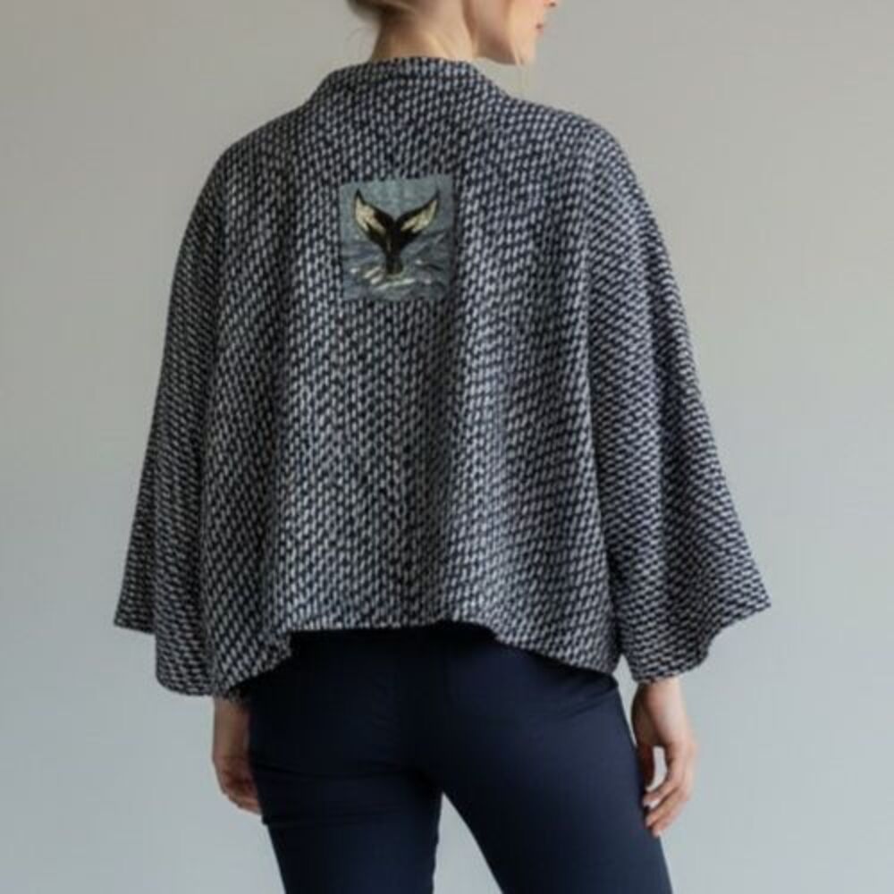 Cupcake International Whale Tail Fish Top Jacket Small Blue Lagenlook Kimono